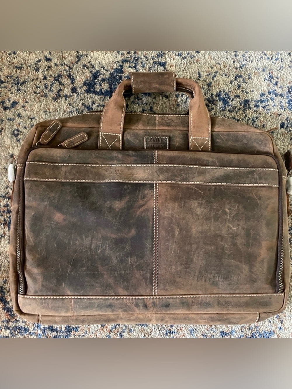 Leather Messenger Briefcase in Distressed Brown